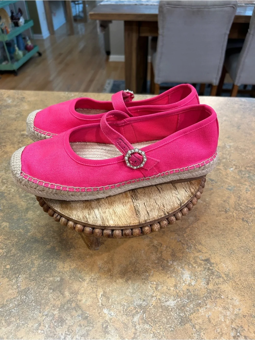 J Crew Bright Pink Canvas Mary Jane Espadrille Flats